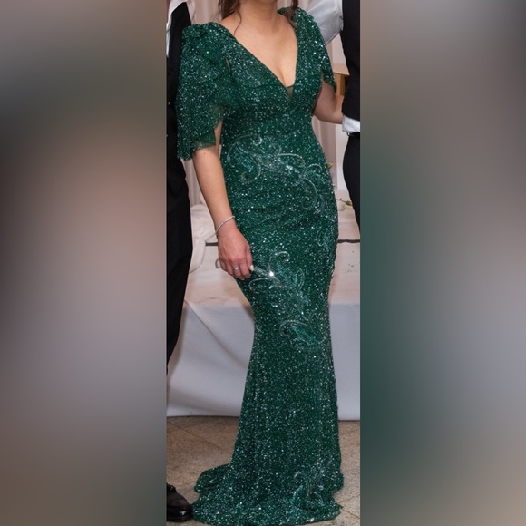 Emerald Green Bedazzled Gown - Picture 8 of 8